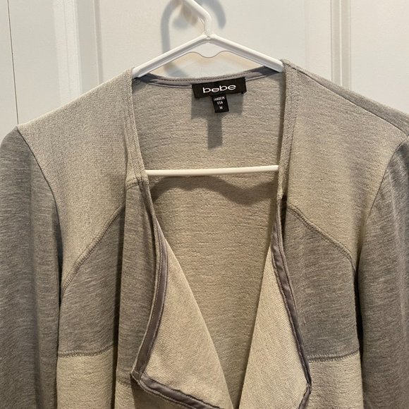 Bebe Gray and White Cascading Cardigan Style Top Size Medium - Picture 3 of 9